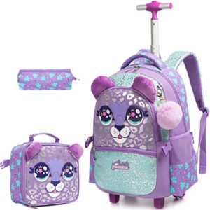 myhsbyo rolling backpack for girls kids backpack with wheels roller backpack with wheels set for elementary students carry on luggage bookbag with roller