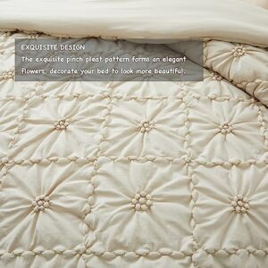 BEDAZZLED Comforter Set King Size, Pinch Pleat Exquisite Bedding, Bed in a Bag with Ruffled Shams All-Season Down-Alternative, Beige(102"*88")