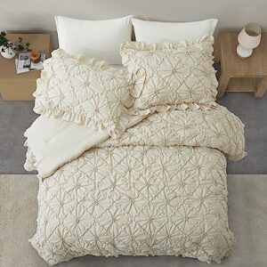 BEDAZZLED Comforter Set King Size, Pinch Pleat Exquisite Bedding, Bed in a Bag with Ruffled Shams All-Season Down-Alternative, Beige(102"*88")