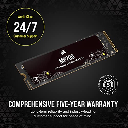 Corsair MP700 1TB PCIe Gen5 x4 NVMe 2.0 M.2 SSD – High-Density TLC NAND – Aluminum Heatsink – M.2 2280 – DirectStorage Compatible – Up to 10,000MB/sec – PCIe Gen4 & Gen3 Backwards Compatible – Black
