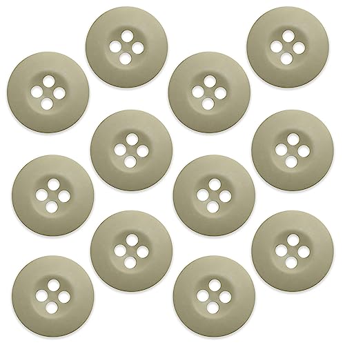 12 Pcs Khaki Sewing Buttons 0.75 inch Army Military Buttons 30L Buttons for Craft 4 Hole Polished Matte Finish Buttons 19mm Plastic Buttons for Pants Jacket Uniforms Bags Accessories
