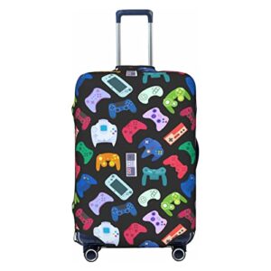 doinbee kids video game luggage covers colorful gaming gamer on black suitcase covers for luggage, fun gaming gifts for girls boys, elastic print baggage case suitcase protector fits 18-21 inch
