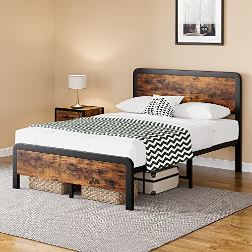 IDEALHOUSE Full Bed Frame with Headboard, Platform Bed Frame with Safe Rounded Corners & Strong Metal Slats Support, Mattress Foundation/Noise-Free/No Box Spring Needed