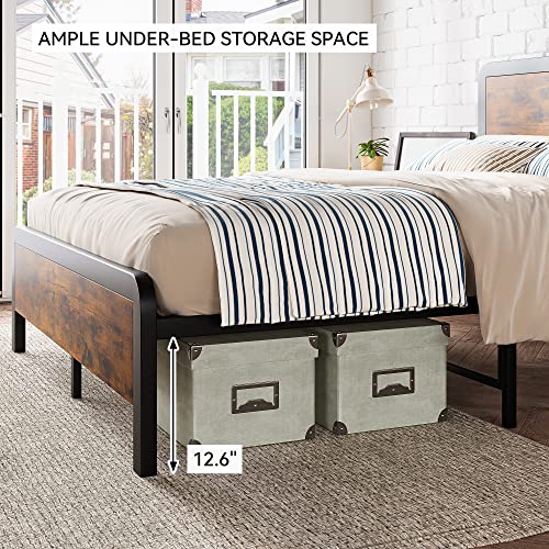 IDEALHOUSE Full Bed Frame with Headboard, Platform Bed Frame with Safe Rounded Corners & Strong Metal Slats Support, Mattress Foundation/Noise-Free/No Box Spring Needed