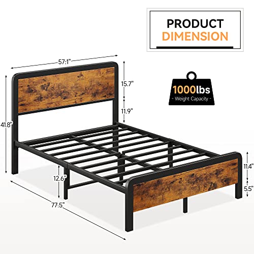 IDEALHOUSE Full Bed Frame with Headboard, Platform Bed Frame with Safe Rounded Corners & Strong Metal Slats Support, Mattress Foundation/Noise-Free/No Box Spring Needed