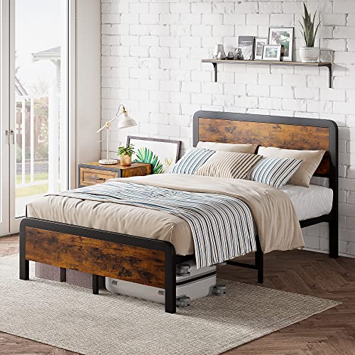 IDEALHOUSE Full Bed Frame with Headboard, Platform Bed Frame with Safe Rounded Corners & Strong Metal Slats Support, Mattress Foundation/Noise-Free/No Box Spring Needed