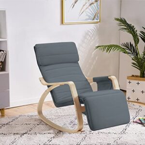 uphyb indoor rocking chair, wooden rocking chair with fabric padded seat,wooden based and adjustable footrest, nursery rocking chairs for living room, bedroom,balcony, nursery room (grayish green)