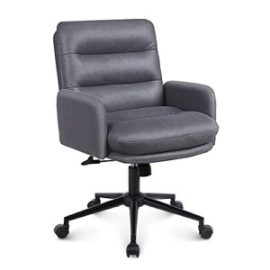 youhauchair adjustable home office chair, modern mid back computer desk chair with wheels, ergonomic upholstered swivel chair, grey