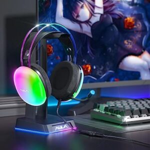 AULA USB Gaming Headset with Mic for PC, RGB Rainbow Backlit Headset, Virtual 7.1 Surround Sound, 50mm Driver, Soft Memory Earmuffs, Wired Laptop Desktop Computer Headset, Black, S505