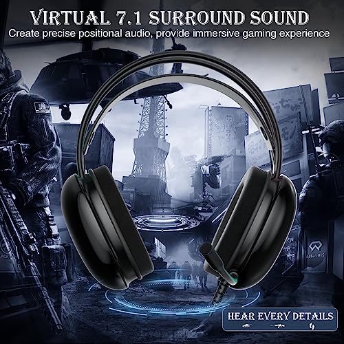 AULA USB Gaming Headset with Mic for PC, RGB Rainbow Backlit Headset, Virtual 7.1 Surround Sound, 50mm Driver, Soft Memory Earmuffs, Wired Laptop Desktop Computer Headset, Black, S505