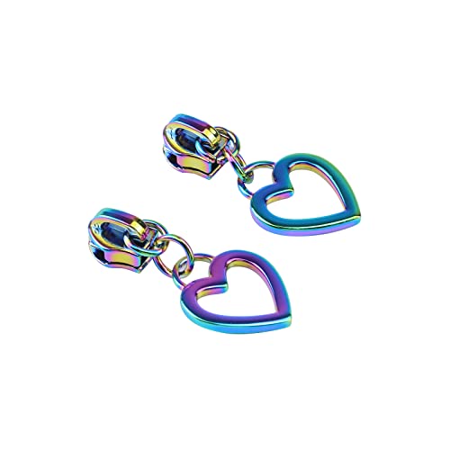 HEVSTIL 10-Pack #5 Rainbow Zipper,Heart Shape Zipper Replacement Zipper Pull Rainbow Teeth Nylon Zippers for Sewing Crafts 5 Yards Garment Accessories
