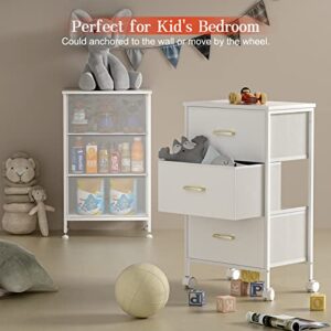 YILQQPER Nightstands Set of 2, Dresser for Bedroom Night Stand Sets Fabric Kids White Dresser for Closet Organizer, Nursery, Dorm with 3 Leather Finish Drawers, Glacier White