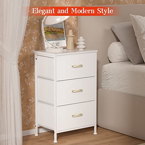 YILQQPER Nightstands Set of 2, Dresser for Bedroom Night Stand Sets Fabric Kids White Dresser for Closet Organizer, Nursery, Dorm with 3 Leather Finish Drawers, Glacier White