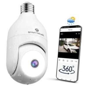 360 light bulb security camera outdoor weatherproof, 2k 4mp 2.4ghz wireless wifi light socket security cam motion detection tracking color night vision 2 way talk easy install works with alexa google