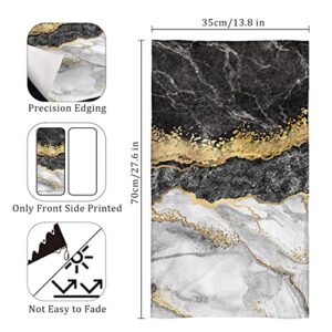 Black Gold Marble Hand Towels for Kitchen Bathroom Decorative Bath Towels Soft Absorbent Kitchen Hand Towels Modern Bathroom Hand Towels for Home Kitchen Bathroom Decor (Set of 2, 13.8x27.6 In)