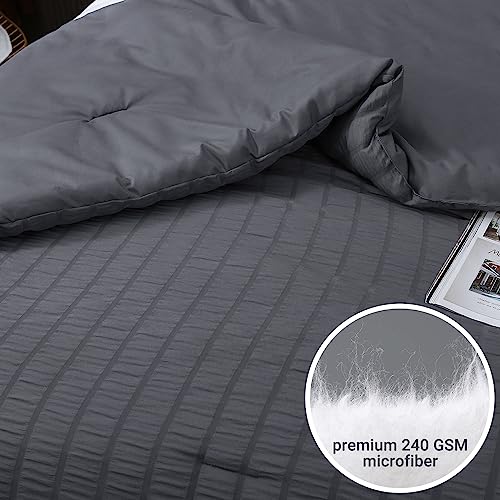 HYMOKEGE Dark Grey Queen Comforter Set Seersucker 3 Pieces, Bedding Comforter Sets for Bedroom, Bed Set with 1 Comforter and 2 Pillow Shams