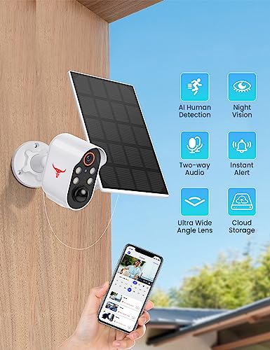 Aiwit Wireless Security Cameras, Solar Outdoor Camera with Lights, HD Night Vision, AI Smart Human Detection, Two-Way Talk, IP65 Waterproof, Real-Time Alerts, Cloud Storage, 2.4G WiFi