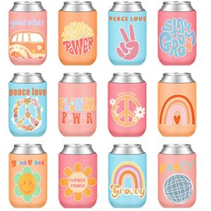 zhehao 24 pcs retro bachelorette can cooler sleeves neoprene can sleeves insulated beverage sleeves party favor for bridal shower groovy party decorations party supplies, 12 styles