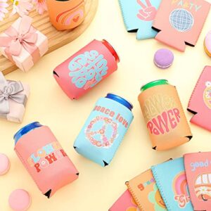 Zhehao 24 Pcs Retro Bachelorette Can Cooler Sleeves Neoprene Can Sleeves Insulated Beverage Sleeves Party Favor for Bridal Shower Groovy Party Decorations Party Supplies, 12 Styles