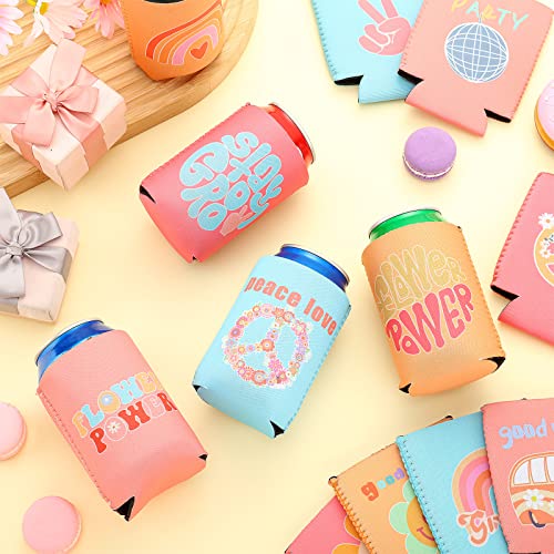 Zhehao 24 Pcs Retro Bachelorette Can Cooler Sleeves Neoprene Can Sleeves Insulated Beverage Sleeves Party Favor for Bridal Shower Groovy Party Decorations Party Supplies, 12 Styles