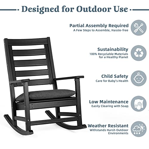 Patio Rocking Chair Outdoor 2-Piece, All Weather Resistant Comfort Rocker Chair, Porch Rocker Table Set w/Cushion of Detachable Cover, Both Outdoor and Indoor, for Patio Living Room Lawn Garden