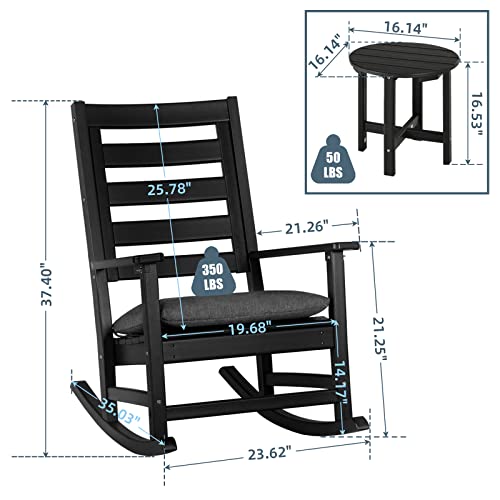 Patio Rocking Chair Outdoor 2-Piece, All Weather Resistant Comfort Rocker Chair, Porch Rocker Table Set w/Cushion of Detachable Cover, Both Outdoor and Indoor, for Patio Living Room Lawn Garden