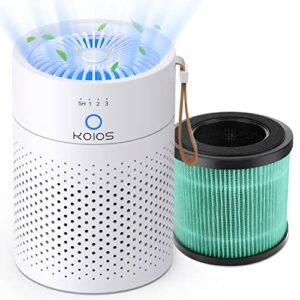 air purifier for bedroom, koios h13 true hepa filter air purifiers for desktop office car pets with usb cable, small air cleaner, night light, timer, remove 99.97% smoke, dust, odors, allergies, vocs