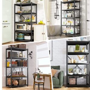 REIBII Storage Shelves for Storage with Wheels 5 Tier Heavy Duty Metal Shelving Unit 1156LBS Adjustable Shelving Units and Storage Rack Kitchen Garage Shelf 65.4" H*31.5" W*15.7" D