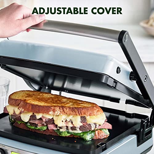 GreenPan Elite 7-in-1 Multi-Function Contact Grill & Griddle, Healthy Ceramic Nonstick Aluminum, Two Sets of Grill & Waffle Plates, Adjustable Shade & Shear, Closed Press/Open Flat Surface, Blue Haze