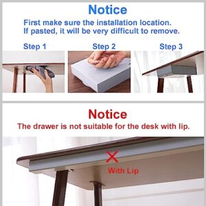 LuluEasy 2 Pack Under Desk Drawer Self-Adhesive Hidden Desktop Organizer, Attachable Desk Drawer Slide Out, Table Storage Tray for Pencil Pen Stationery Home Office Organization, Large Gray