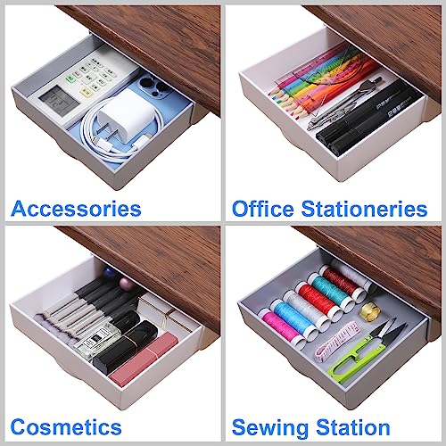 LuluEasy 2 Pack Under Desk Drawer Self-Adhesive Hidden Desktop Organizer, Attachable Desk Drawer Slide Out, Table Storage Tray for Pencil Pen Stationery Home Office Organization, Large Gray