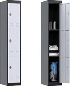 jaord metal locker,3 door locker storage cabinet with lock, 71" steel locker organizer with shelf for school,home, gym,garage (3 door gray)