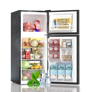 BANGSON Small Fridge with Freezer, 4.0 Cu.Ft, Samll Refrigerator with Freezer, 5 Settings Temperature Adjustable, 2 Doors, Compact Fridge for Apartment Bedroom Dorm and Office, Silver