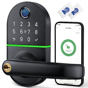 smart door lock with handle: fingerprint door lock - keyless entry door lock for front door - digital door lock with keypad - easy installation - wifi door lock with app control