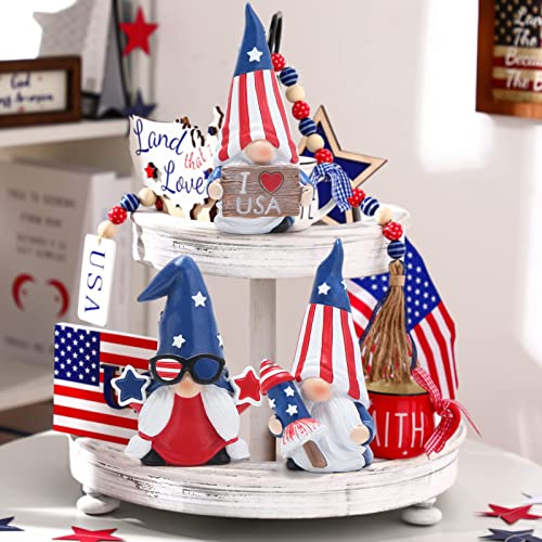 Hodao 3 PCS 4th of July Patriotic Gnomes Decorations Stars and Stripes Elf Gifts Handmade Scandinavian OrnamentsDecorations Memorial Day Gnomes Figurines Independence Day Decor