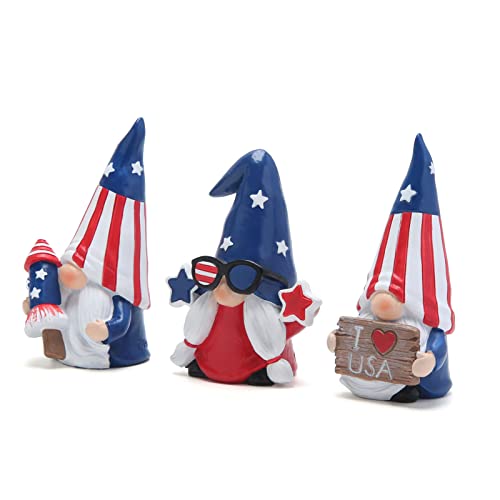 Hodao 3 PCS 4th of July Patriotic Gnomes Decorations Stars and Stripes Elf Gifts Handmade Scandinavian OrnamentsDecorations Memorial Day Gnomes Figurines Independence Day Decor