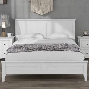 meritline full size platform bed frame with headboard/solid wood foundation with wood slat support/no box spring needed/easy assembly (white)