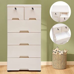 CNCEST Plastic Storage Cabinet with Lock Locker with 6 Drawers Storage Clothes Toys Books Plastic Storage Dresser Closet Drawers Beige