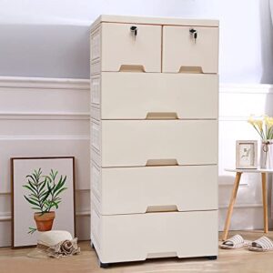 CNCEST Plastic Storage Cabinet with Lock Locker with 6 Drawers Storage Clothes Toys Books Plastic Storage Dresser Closet Drawers Beige