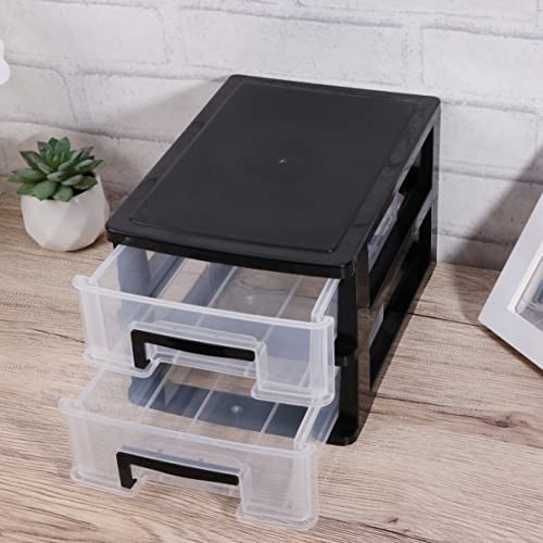 VILLCASE Double Layer Storage Box, Plastic Drawer Type Closet Storage Cabinet Storage Rack Organizer Furniture (Black and Transparent)