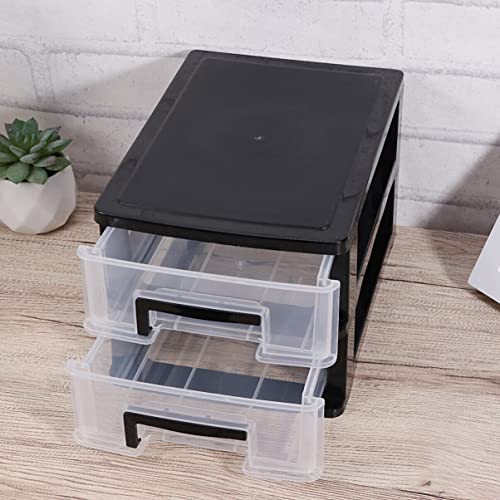 VILLCASE Double Layer Storage Box, Plastic Drawer Type Closet Storage Cabinet Storage Rack Organizer Furniture (Black and Transparent)