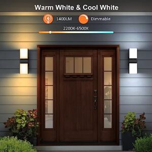 XMCOSY+ Outdoor Wall Lights, 1400LM LED Wall Sconces, Smart RGBW Porch Lights Black Exterior Wall Lighting, WiFi APP Control, Works with Alexa, Adjustable Dual-Head IP65 Waterproof Wall Lanterns (1PK)