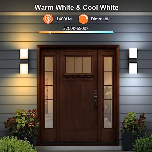 XMCOSY+ Outdoor Wall Lights, 1400LM LED Wall Sconces, Smart RGBW Porch Lights Black Exterior Wall Lighting, WiFi APP Control, Works with Alexa, Adjustable Dual-Head IP65 Waterproof Wall Lanterns (1PK)