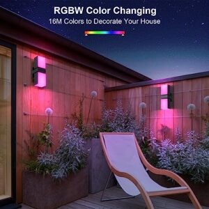 XMCOSY+ Outdoor Wall Lights, 1400LM LED Wall Sconces, Smart RGBW Porch Lights Black Exterior Wall Lighting, WiFi APP Control, Works with Alexa, Adjustable Dual-Head IP65 Waterproof Wall Lanterns (1PK)