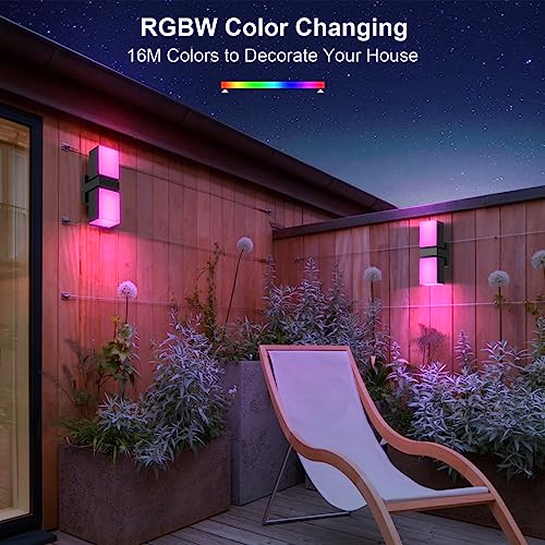 XMCOSY+ Outdoor Wall Lights, 1400LM LED Wall Sconces, Smart RGBW Porch Lights Black Exterior Wall Lighting, WiFi APP Control, Works with Alexa, Adjustable Dual-Head IP65 Waterproof Wall Lanterns (1PK)