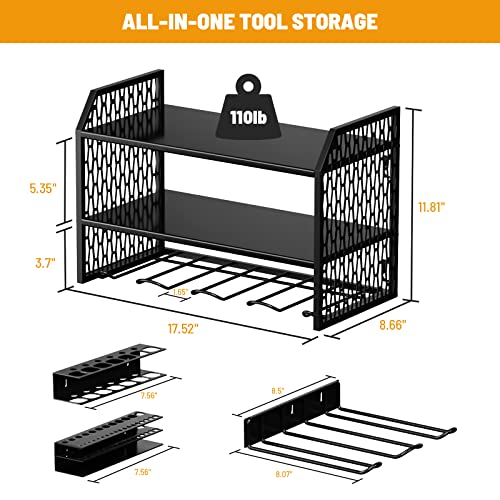 VOPEAK Power Tool Organizer, Drill Holder Wall Mount, Power Tool Storage Rack with 6 Drill Slots, Removable Design, Heavy Duty Metal, Cordless Tool Storage Rack for Garage, Workshop, Warehouse Black