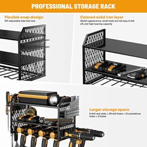 VOPEAK Power Tool Organizer, Drill Holder Wall Mount, Power Tool Storage Rack with 6 Drill Slots, Removable Design, Heavy Duty Metal, Cordless Tool Storage Rack for Garage, Workshop, Warehouse Black