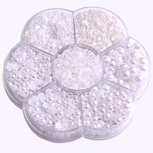 5900 pcs half pearls for crafts white nail pearls for nail art falt back pearls for makeup craft pearls for artists creative diy flatback pearls for nails（2/3/4/5/6/8/10mm）