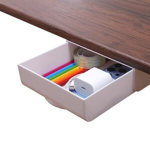 lulueasy large under desk drawer self-adhesive hidden desktop organizer, attachable desk drawer slide out, table storage tray for pencil pen stationery home office organization, white