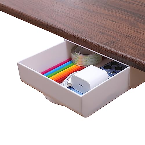 LuluEasy Large Under Desk Drawer Self-Adhesive Hidden Desktop Organizer, Attachable Desk Drawer Slide Out, Table Storage Tray for Pencil Pen Stationery Home Office Organization, White